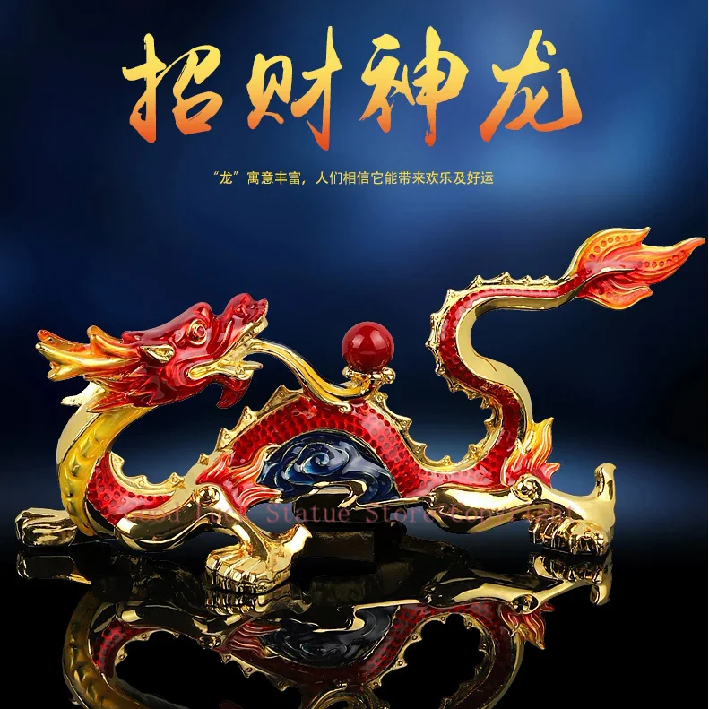 TOP COOL gift HOME CAR efficacious talisman thriving business money good luck bless safe RED GOLD Dragon FENG SHUI ART statue