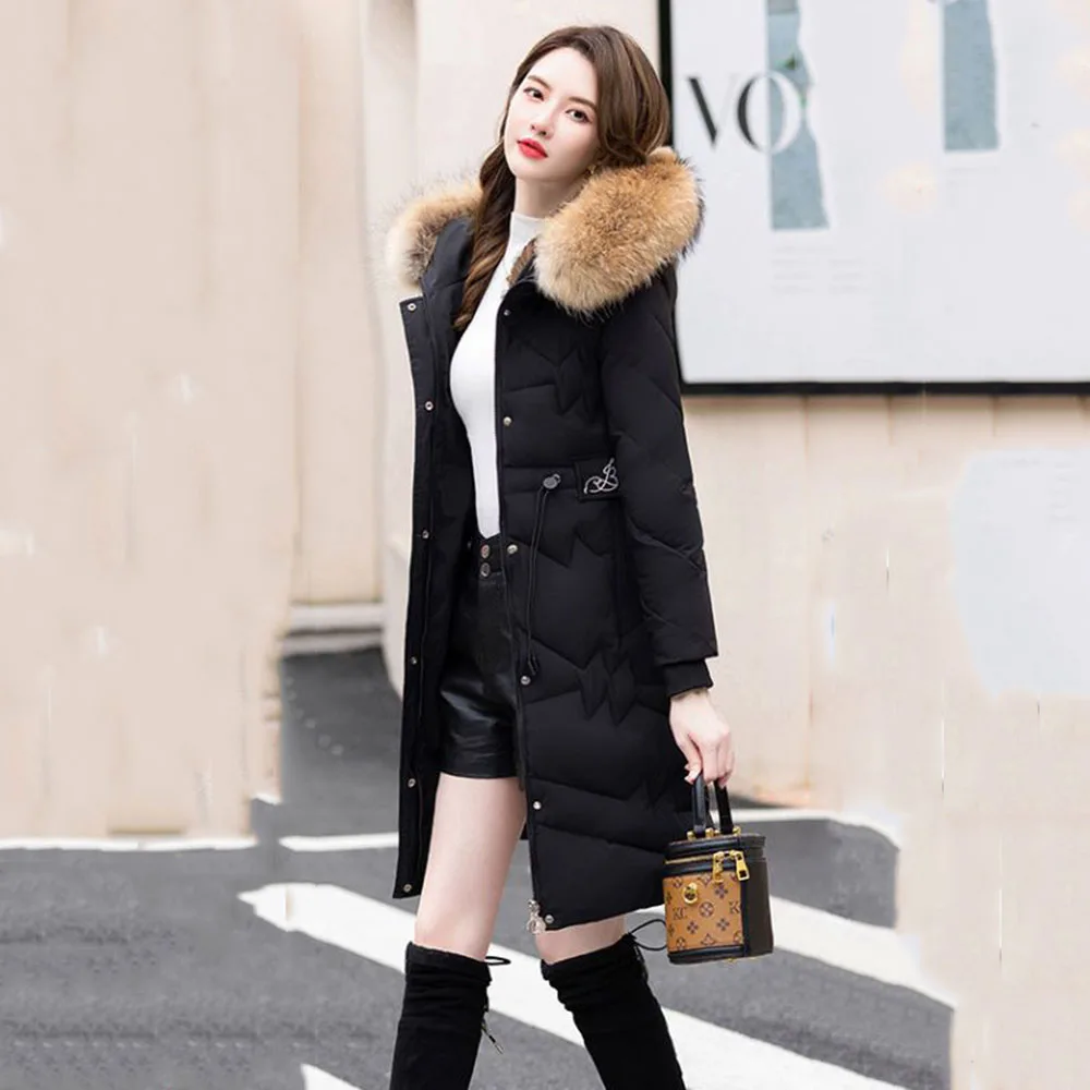 New Winter White Eiderdown Down Jacket Female Temperament Long High-end Fashion Korean Version Of Slim Warm Coat Female.