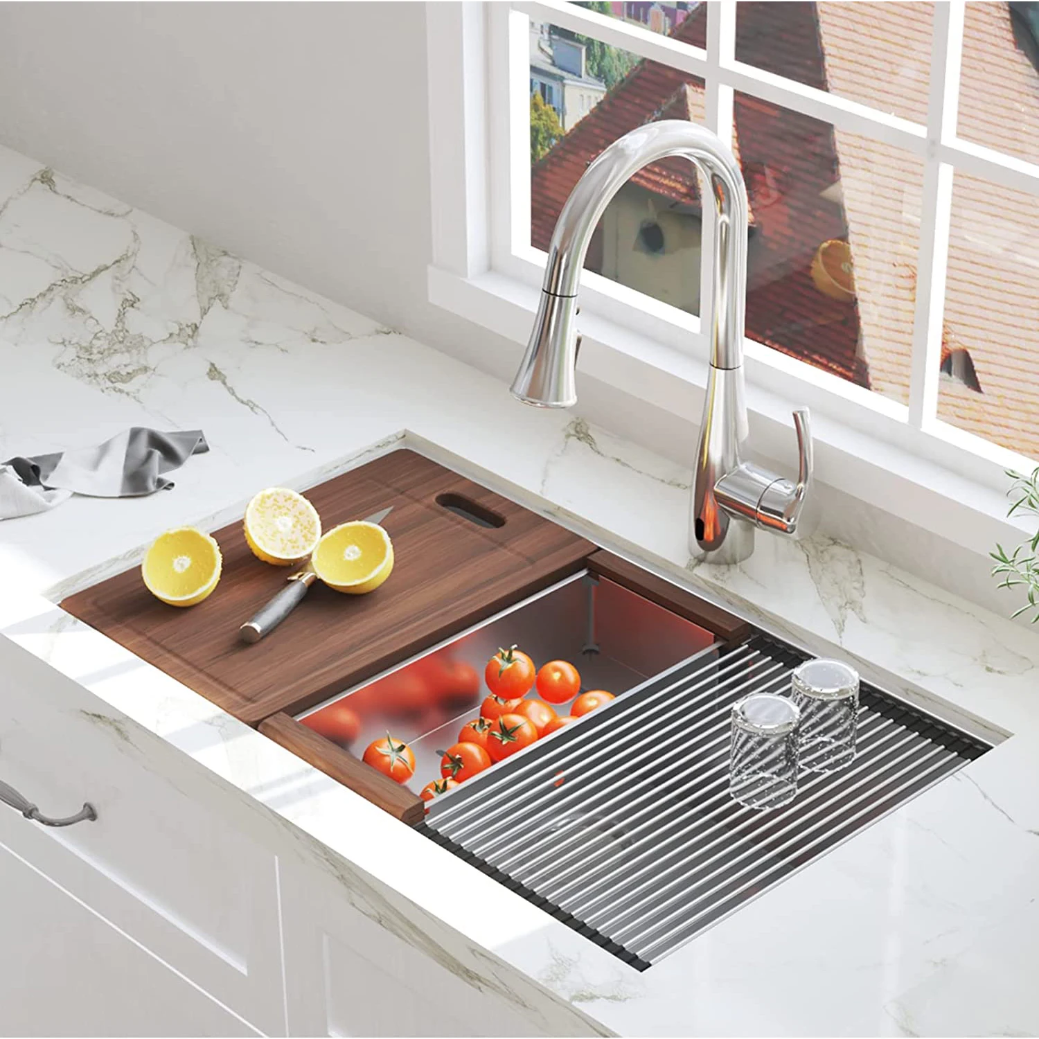 

USA Warehouse 30"x18" Undermount Stainless Steel Workstation Kitchen Sink with Accessories