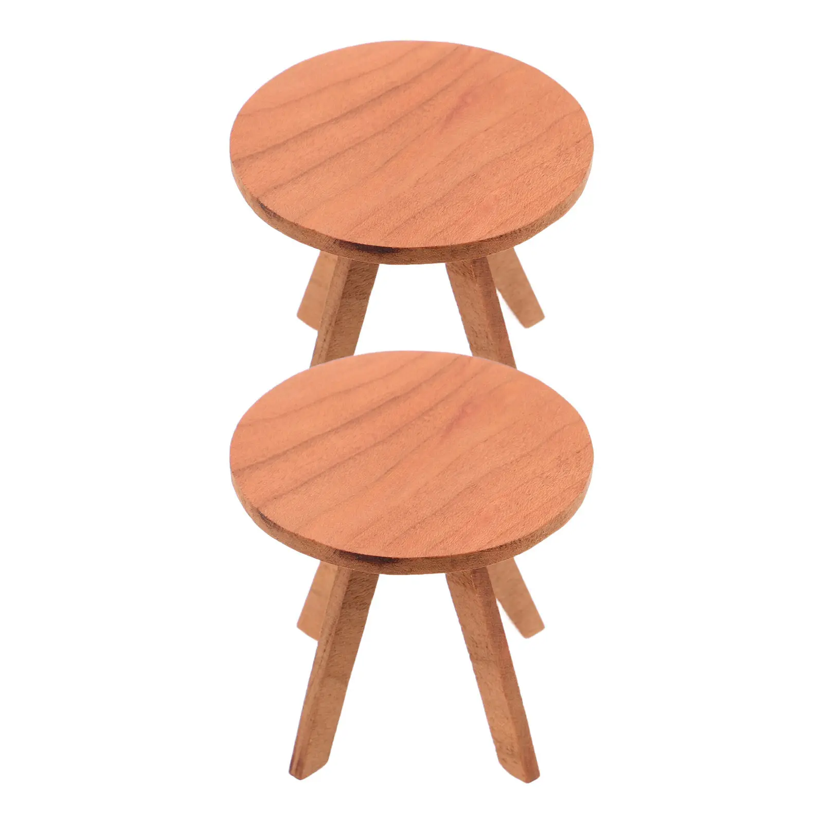

2Pcs Miniature Dollhouse Cherry Wood Round Table Set Natural Wooden Furniture for Living Room Classroom Decoration Accessories