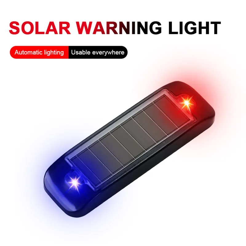 1PC Universal ABS LED Solar Warning Lamp Flashing Red Blue Solar Powered Wireless Anti- Theft Waterproof Alarm Light Auto Parts