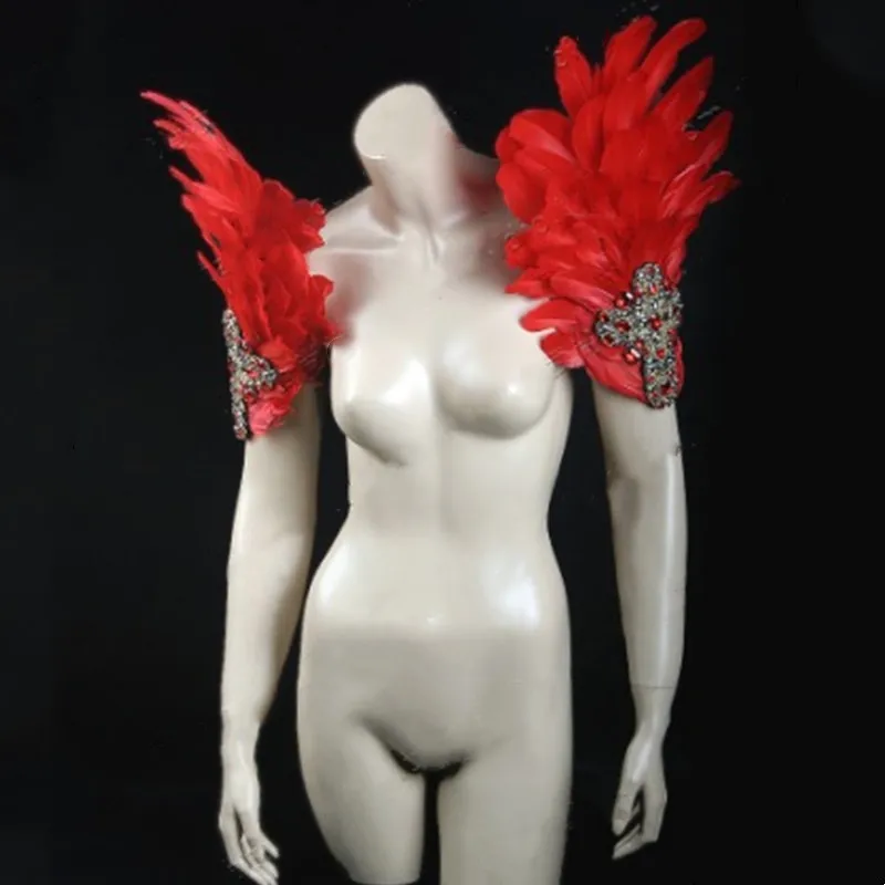 DJ 여성 남성 고고 댄스 액세서리 쇼 공연 의상 무대 공연 라인스톤 깃털 날개 어깨 패드