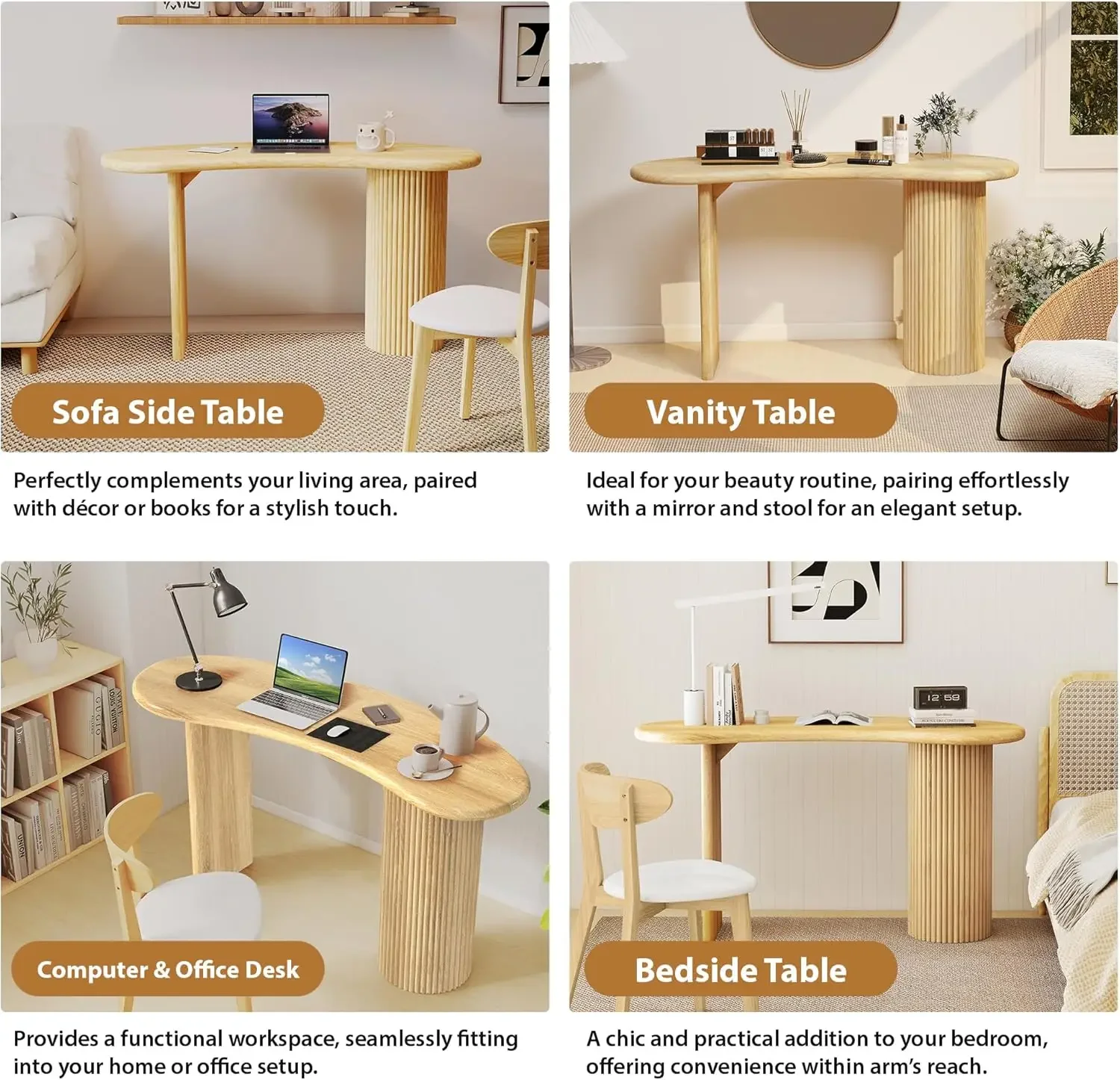 [تخفيضات سريعة، تصفية! ]مكتب كمبيوتر صغير منحني مقاس 54.3 بوصة، مكتب تنفيذي خشبي بأرجل مخددة قوية، زاوية فاخرة حديثة Si