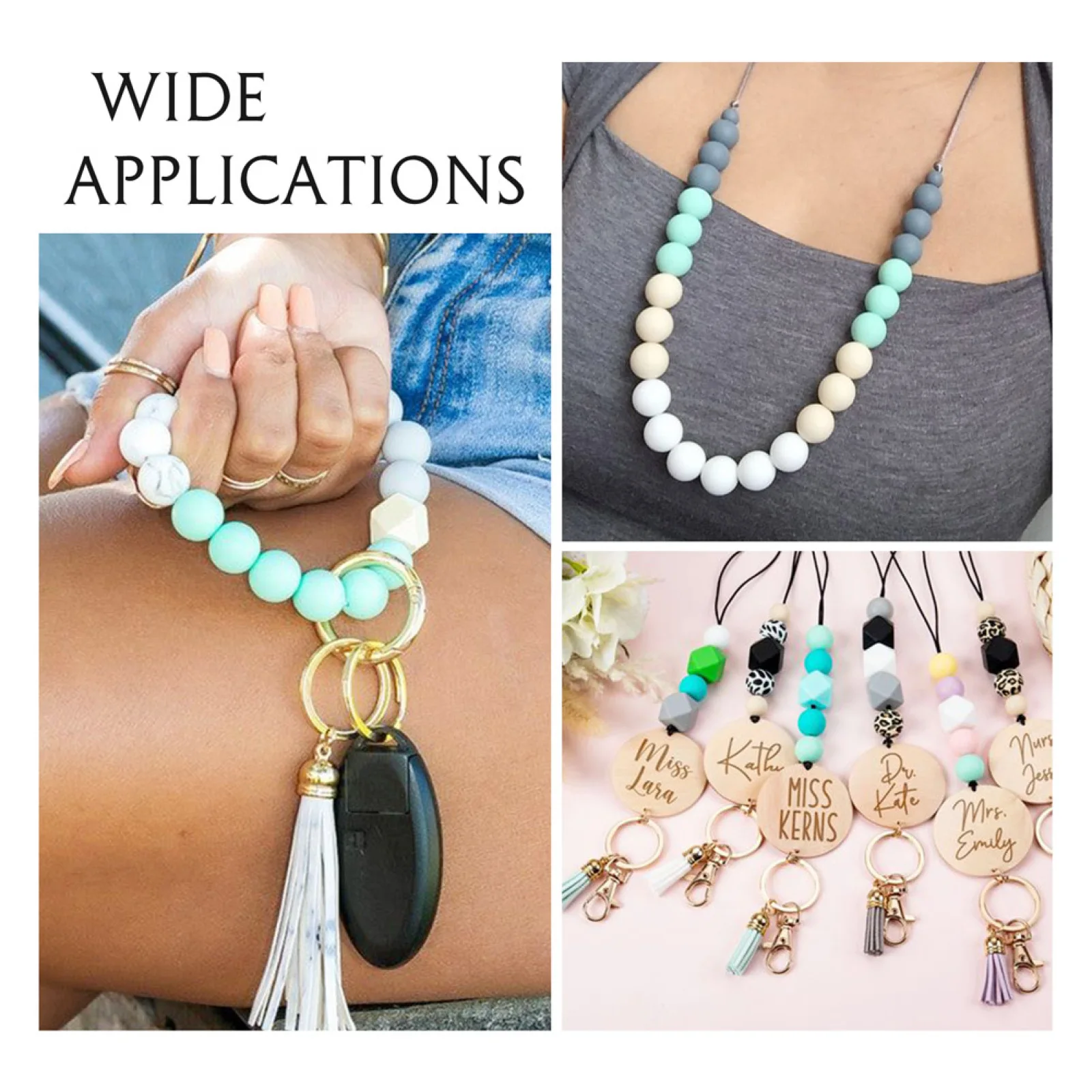 88Pcs Green Mix Spiral Round Hexagon Rainbow Shape Silicone Loose Beads for DIY Nursing Necklaces Bracelets Keychain Making Gift