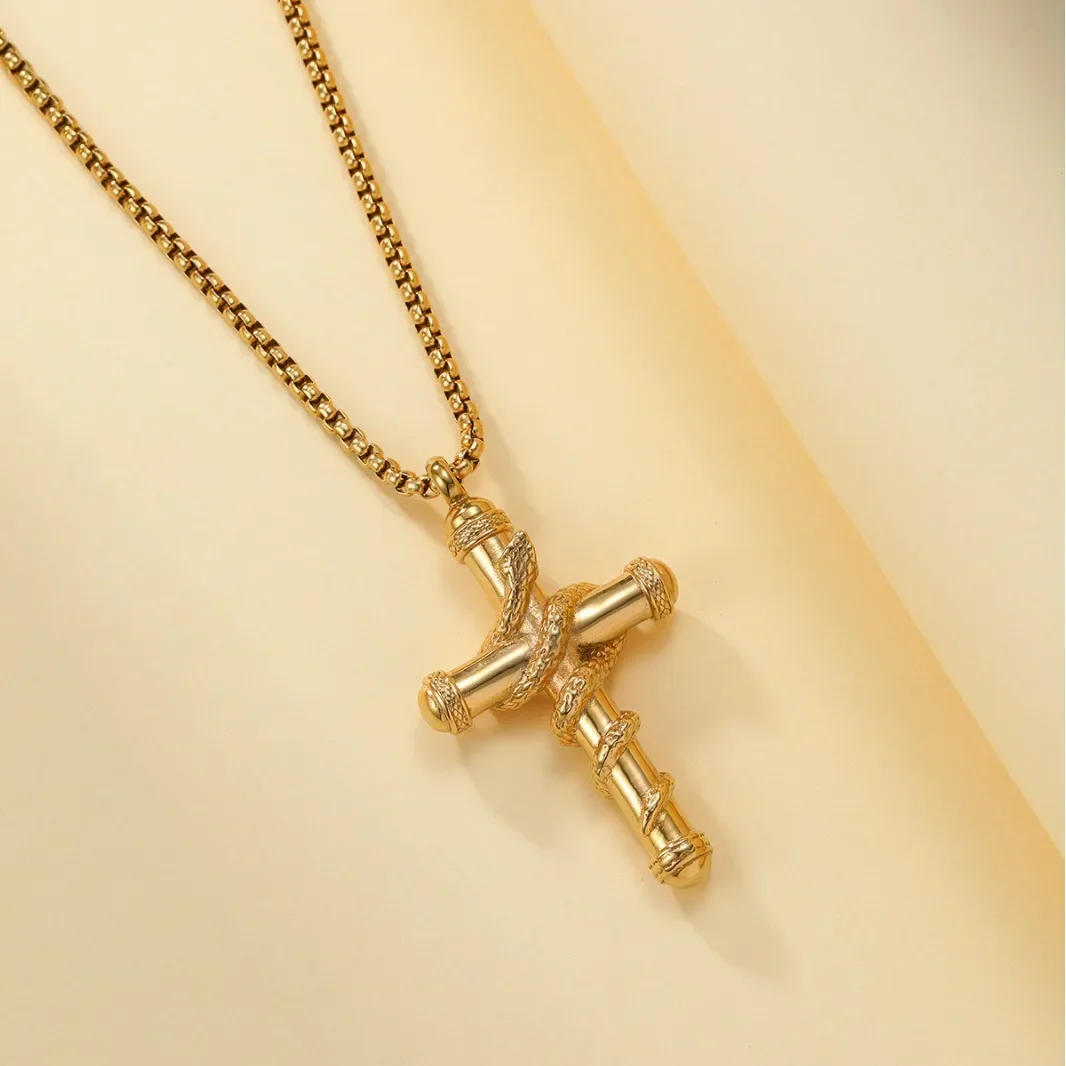 2024 New Luxurious Spoon Necklace Retro Snake Around Cross Stainless Steel Hollow Pendant Fashion Jewelry for Woman Man