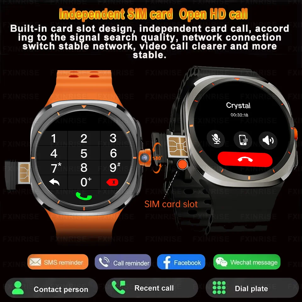 New 5G Network SIM Card Smart Watch 180° Camera GPS Wifi NFC TikTok Google Map IP67 Android Men Women Smartwatch For Samsung U8