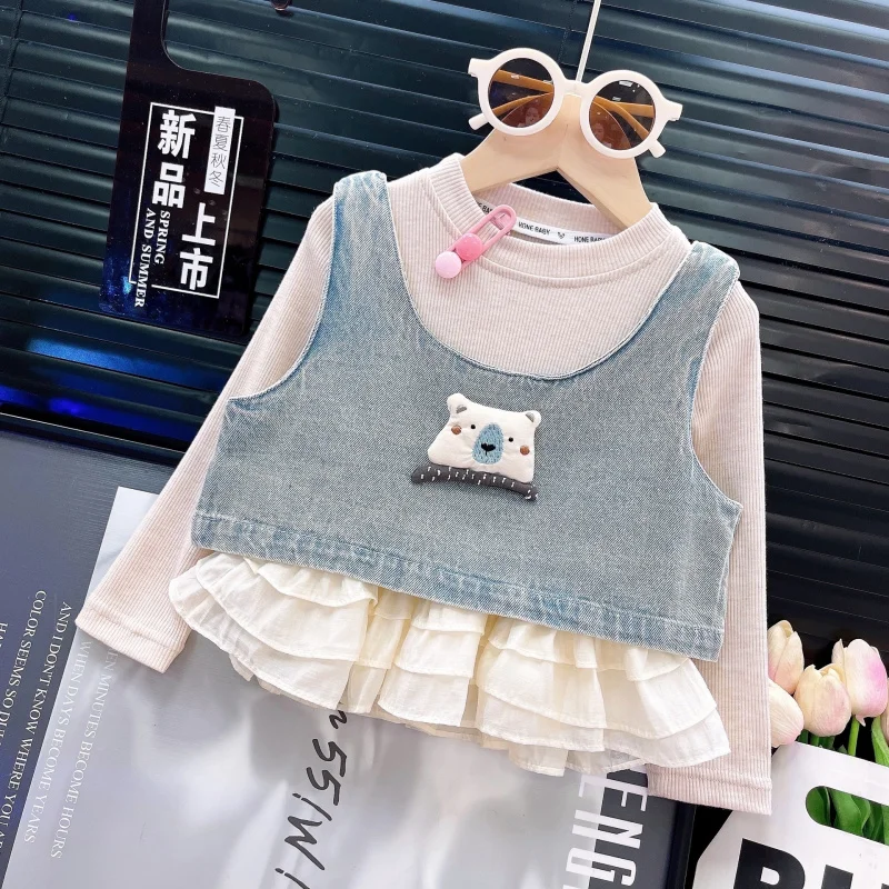 

Girls' Stylish Loose Spring and Autumn Wide-Leg Pants Set for Baby Girls2025New Fashionable Denim Three-Piece Set