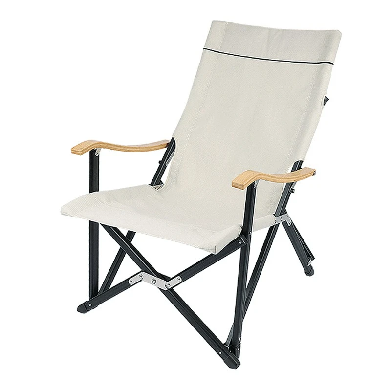 

Outdoor camping folding chair, aluminum alloy bamboo armrest canvas chair