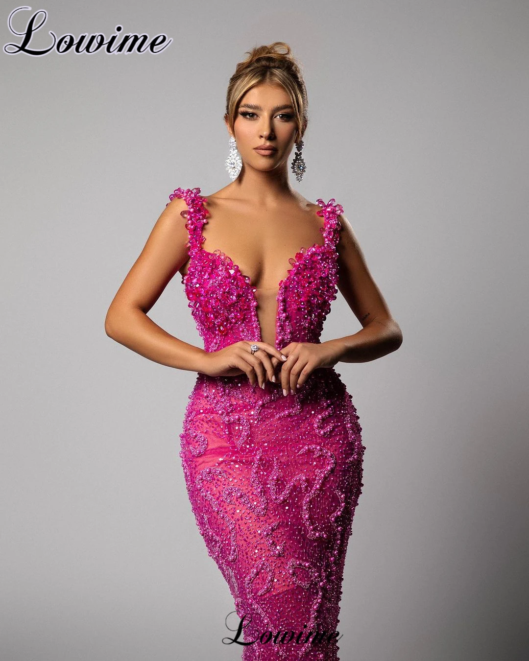 2023 New Fashion Fuchsia Prom Dresses Mermaid Spaghetti Pearls Cocktail Dresses For Women Vestidos De Cóctel Photography Gowns