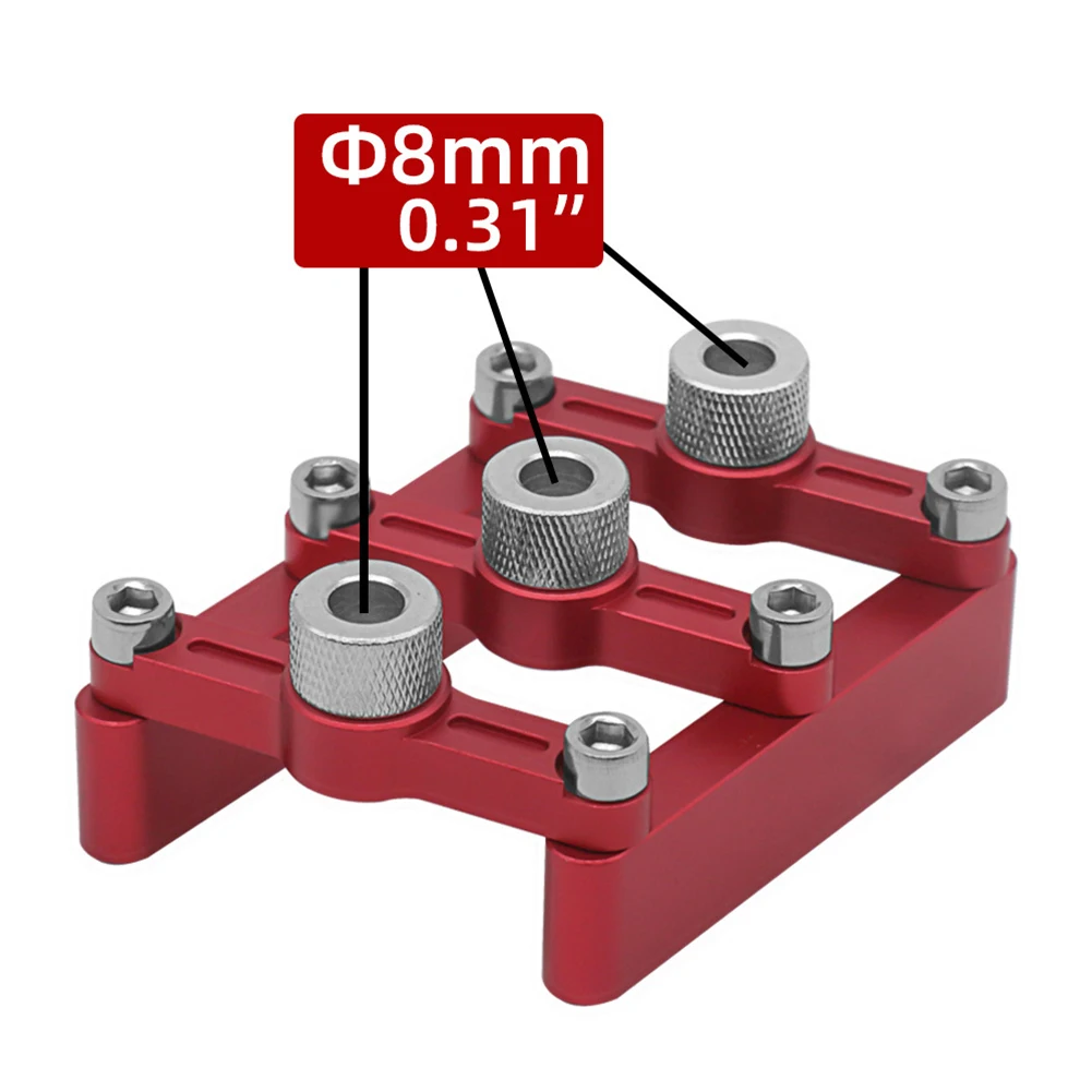 Self Centering Dowelling Jig Dowel Drilling Pocket Hole Jig Punch Locator 3-10mm Drill Sleeve Range Aluminum Alloy Red