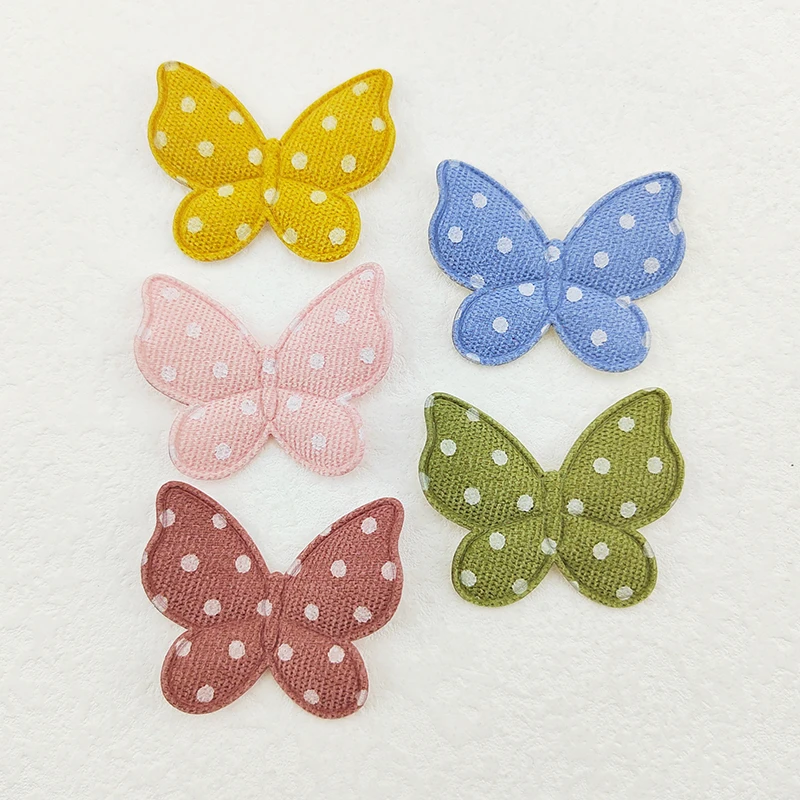 100Pcs/Lot Two Size Polka Dot Butterfly Padded Appliques For Craft Clothes Sewing Supplies DIY Hair Clip Accessories Patch