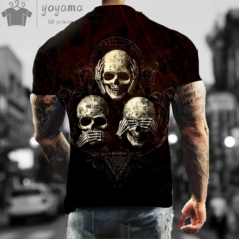 تي شيرت رجالي كبير الحجم بطباعة جمجمة ، قمة جمجمة ثلاثية الأبعاد ، ملابس صيفية ، Y2K #2
