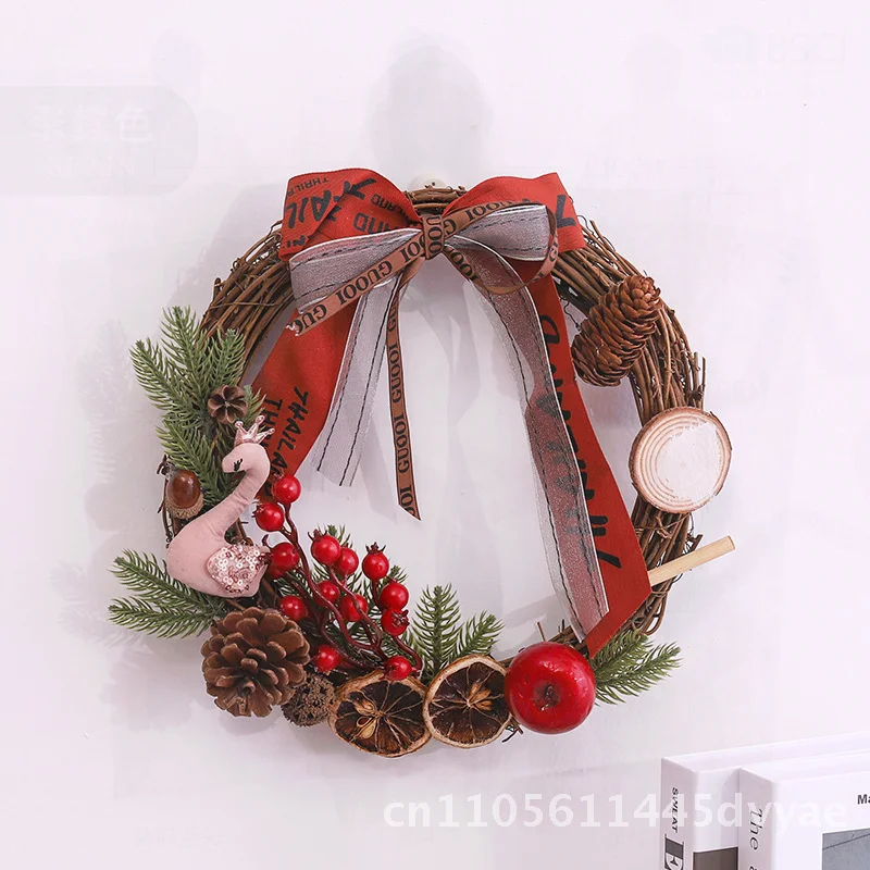 

Handmade Rattan Christmas Wreath 30cm Diameter Door Hanging Wall Decor Wooden Pet Theme Kindergarten Festive Decoration
