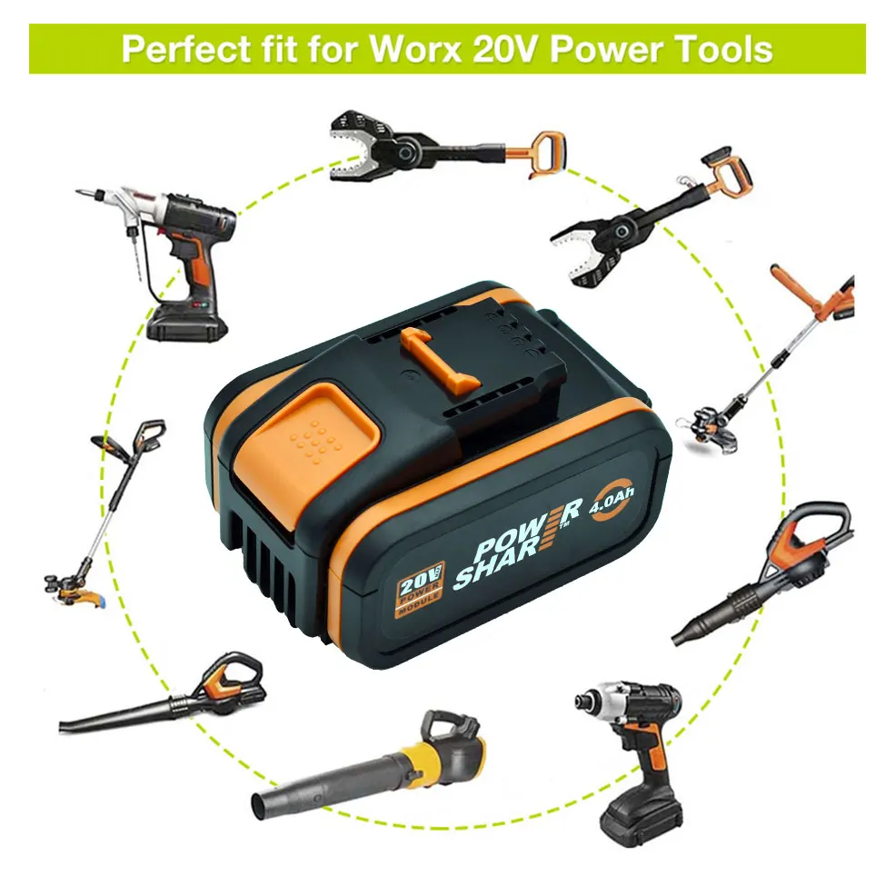 Worx 20V 4.0Ah Lithium battery Rechargeable WA3553 WA3551 WA3553.1 WA3570 for All WORX Electric and Garden Tools