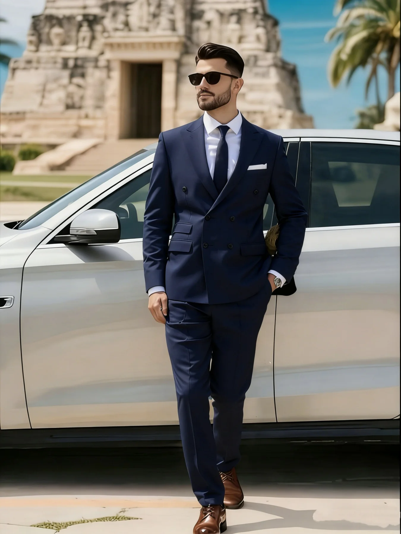 

Men's Solid Color 2-Piece Suit Set Double Breasted Peak Lapel Elegant Office Party Wedding