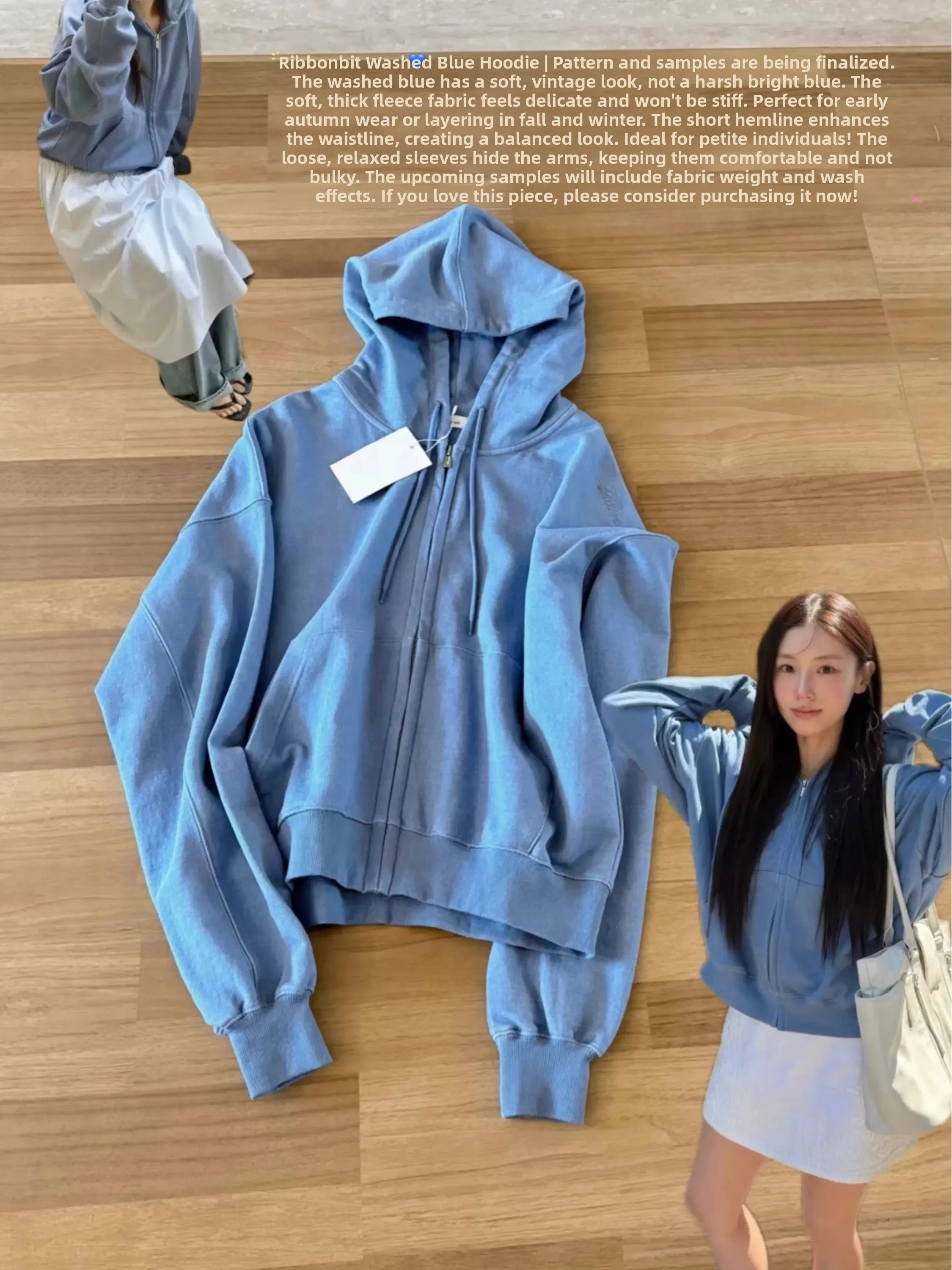Washed Denim Hoodie Women's Loose Fit Casual Chic Korean Style Zipper Embroidery Sweatshirt Autumn Season Open Cardigan Jacket