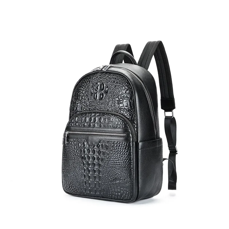 

Men's Backpack Large Capacity Leather Backpack Casual Travel School Bag Trendy Crocodile Print Laptop Backpack mochila