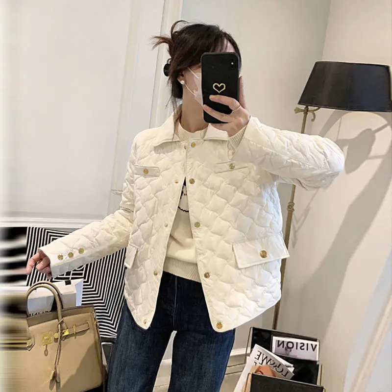 Small Fragrant Wind Light Down Cotton-Padded Jacket Women's Short 2025 Harajuku New Fashion Casual Diamond Check Winter Coat