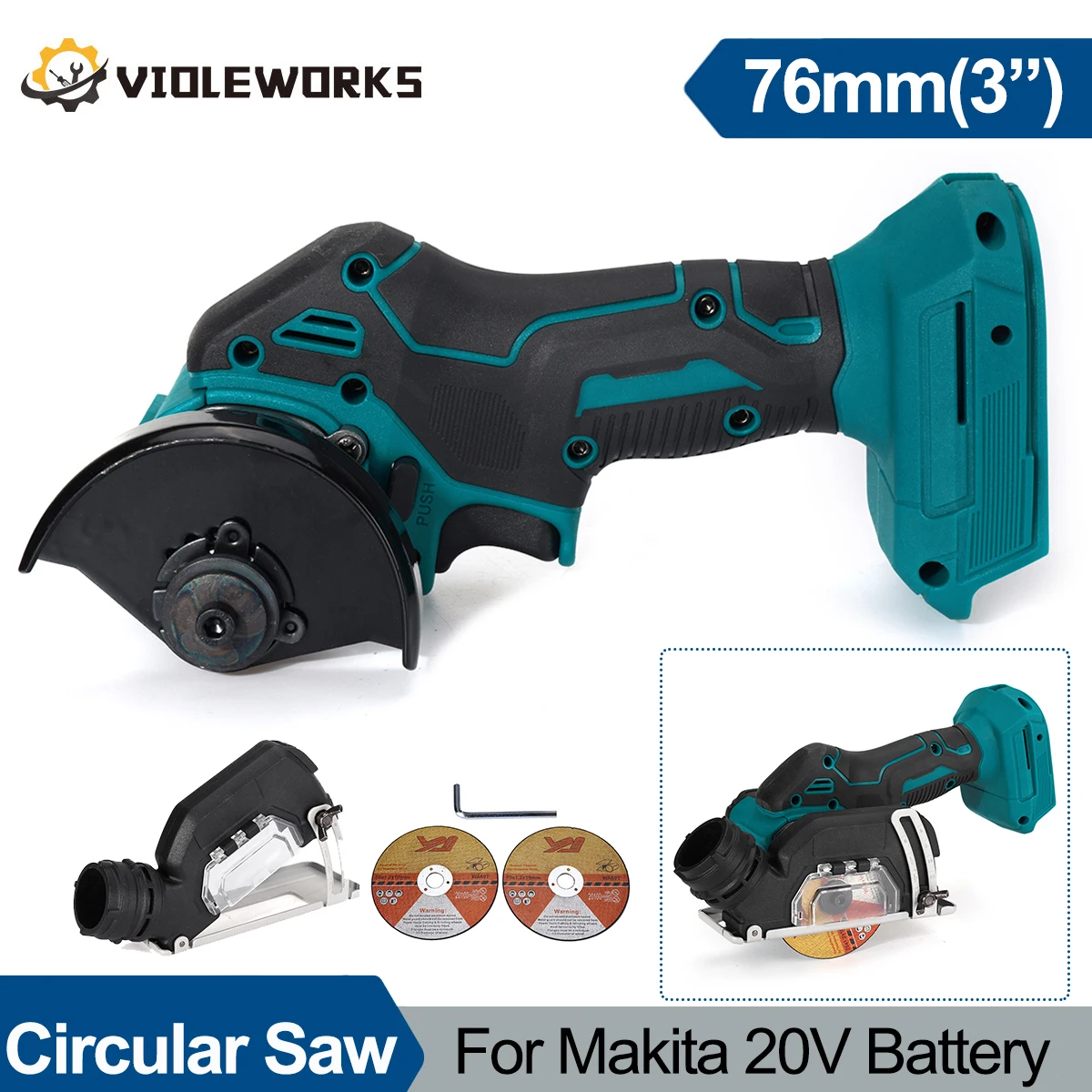 

76mm Electric Circular Saw Wood Tile Metal Cutting Machine with 2pcs Saw Blades 15000mAh Battery Rechargeable for Makita 20V