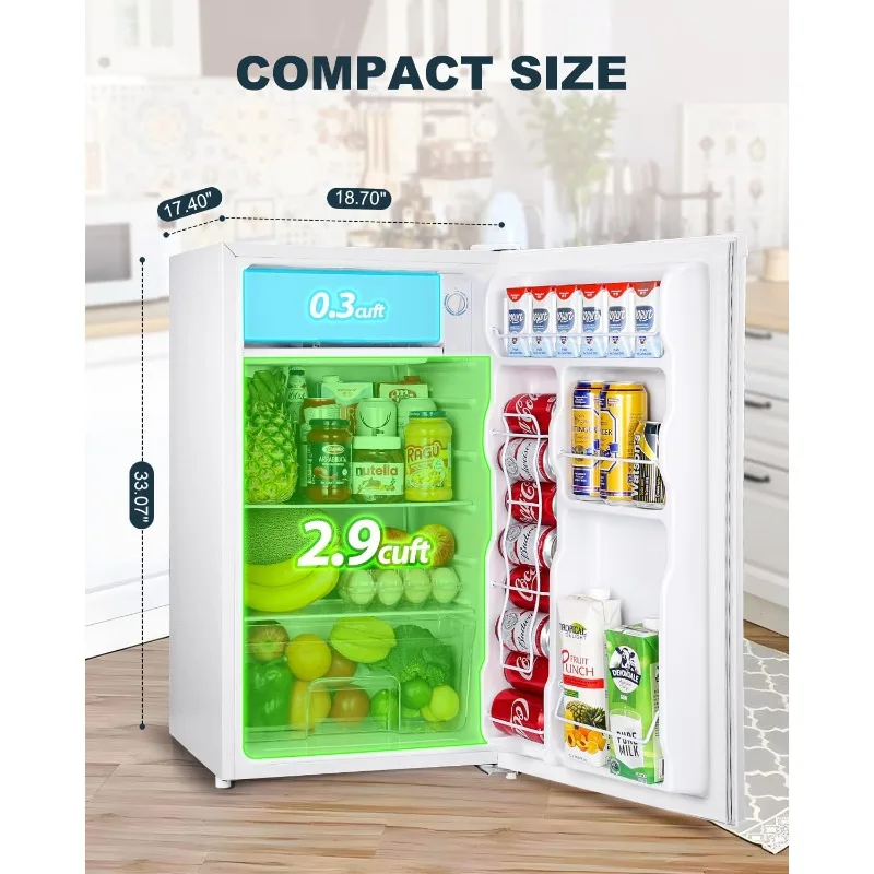 Upstreman 3.2 Cu.Ft Mini Fridge with Freezer, Single Door Mini Fridge, Dorm Fridge, Adjustable Thermostat, Mini Refrigerator