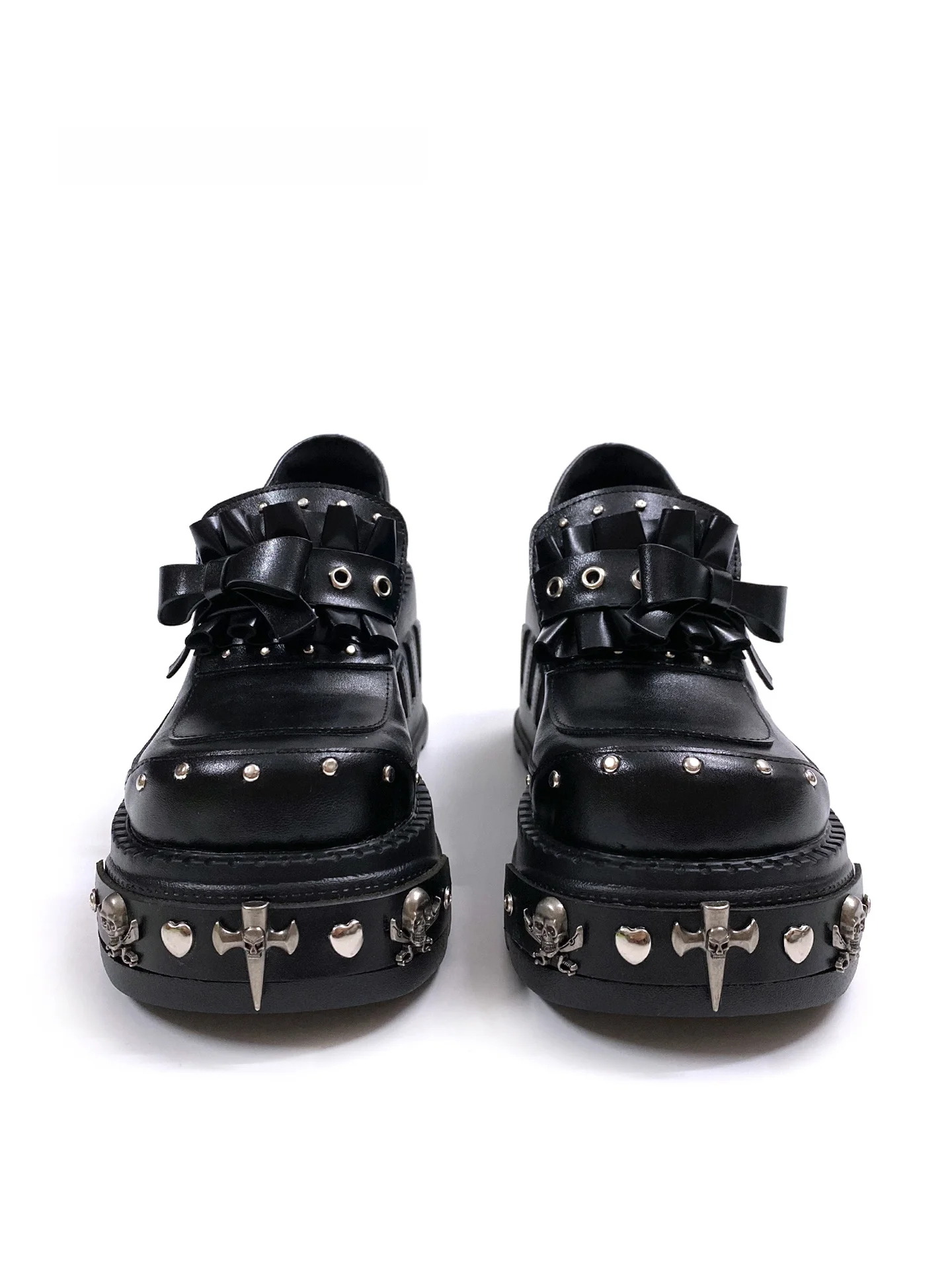 Gothic Punk Style Thick Bottom Platform Shoes Women's Increased Height Single Shoes Black round Head Small Leather Shoes Spic...
