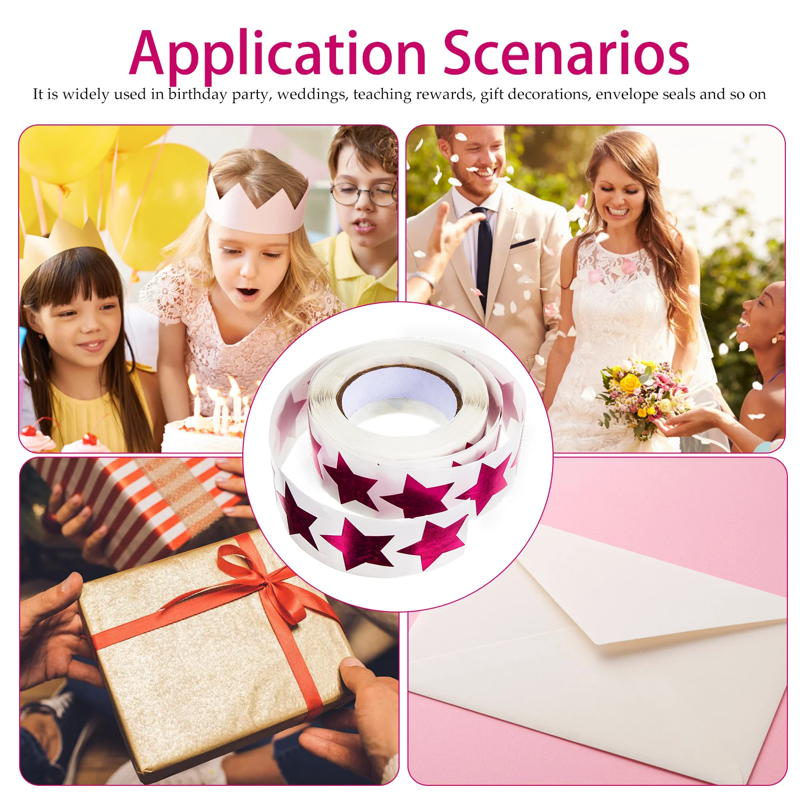 2 Rolls Self-adhesive Label Decorative Star Stickers Kindergarten Reward Shape Five-pointed for Children Nail