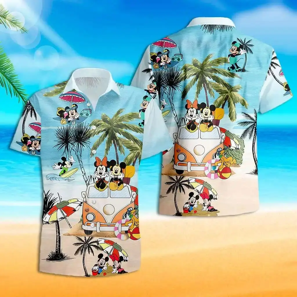 Mickey Mouse Hawaiian Shirt Men Women Kids Fashion Button Up Short Sleeve Disney Casual Beach