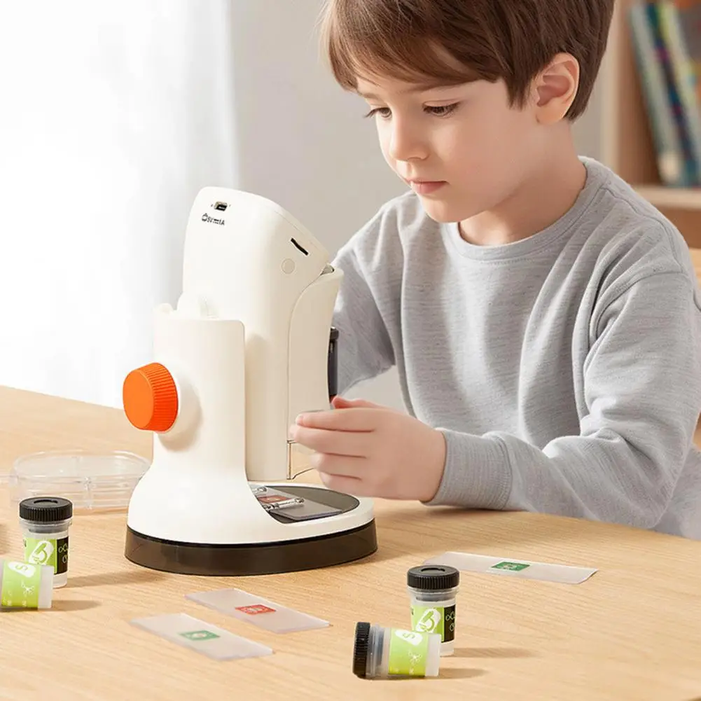 Kids Microscope Toy with 38 Collection Cards 1000X Magnification Clear Lens Biological Microscope Science Experiment Toy