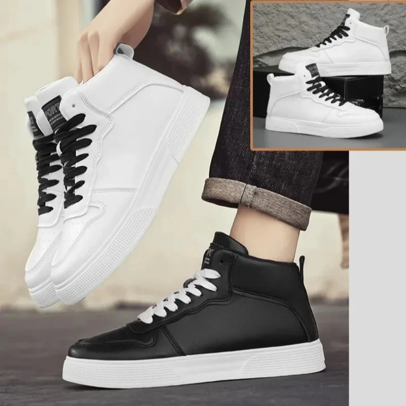 

Men's High-top Sneakers High Quality Leather Casual Shoes Trend High-top Skateboard Shoes Men Vulcanized Shoes Кроссовки Мужские