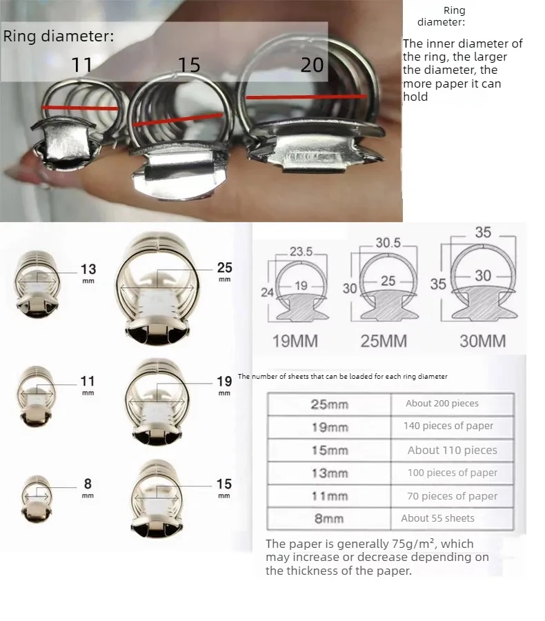 A6 A7 A8 A9 Unikalny Design Luźne Pierścienie do Segregatora Wysokiej Jakości Złote Srebrne Metalowe 6 Pierścieni Średnica 11mm Do Książek — zdjęcie produktu 4