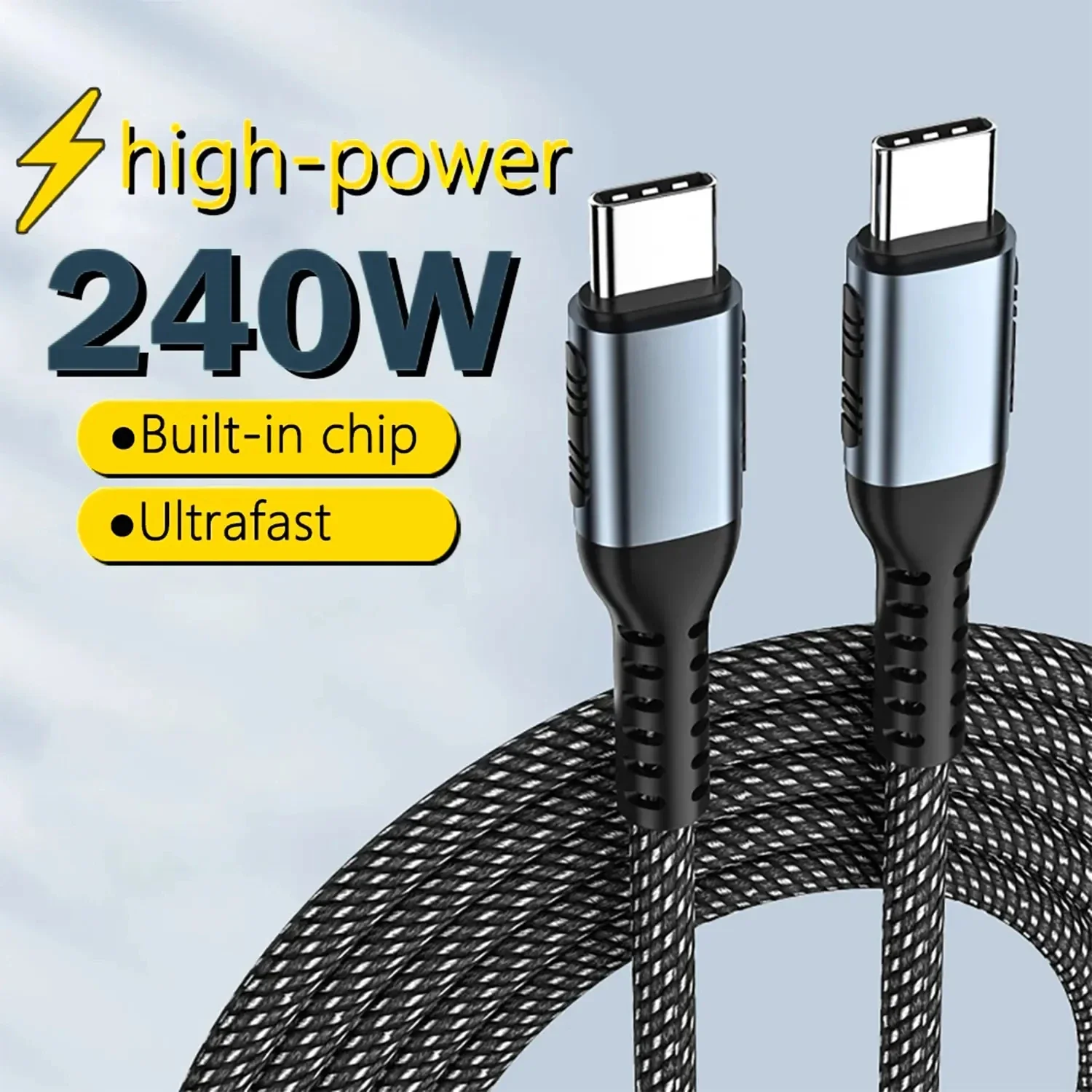 Premium 240W Braided USB C To Type C Fast Charging Cable D Fast Charging 240W Data Cable Mobile And Laptop Fast Charging Cable