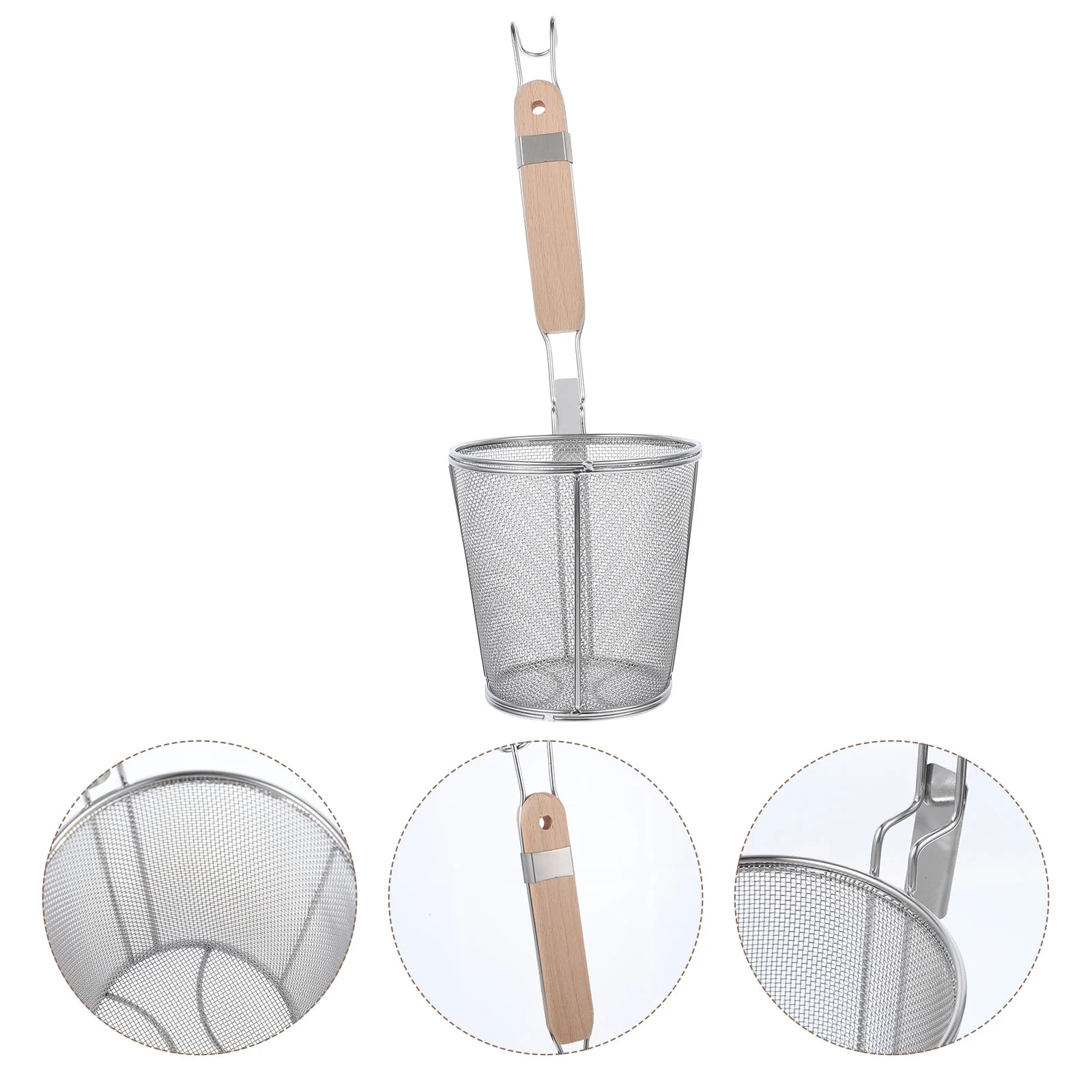 

Malatang Slotted Spoon Strainer Noodle Sieve Colander Stainless Steel Wood Straining Basket Mesh Child Sifter