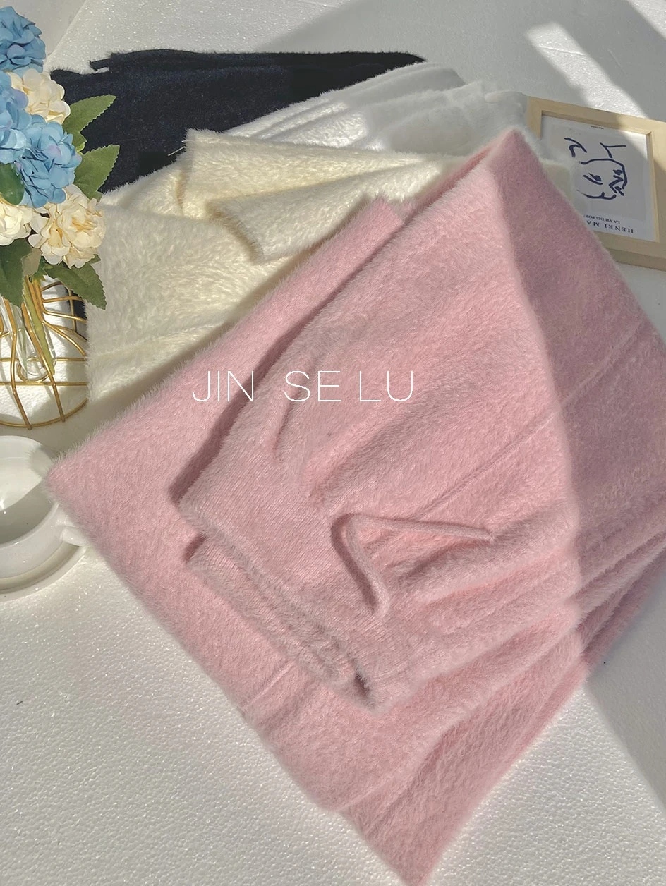 

Thicken Autumn Winter Women Mink Velvet Straight Pants Lace-up High Waist All-match Pink Wide Leg Long Trousers Soft Knitting