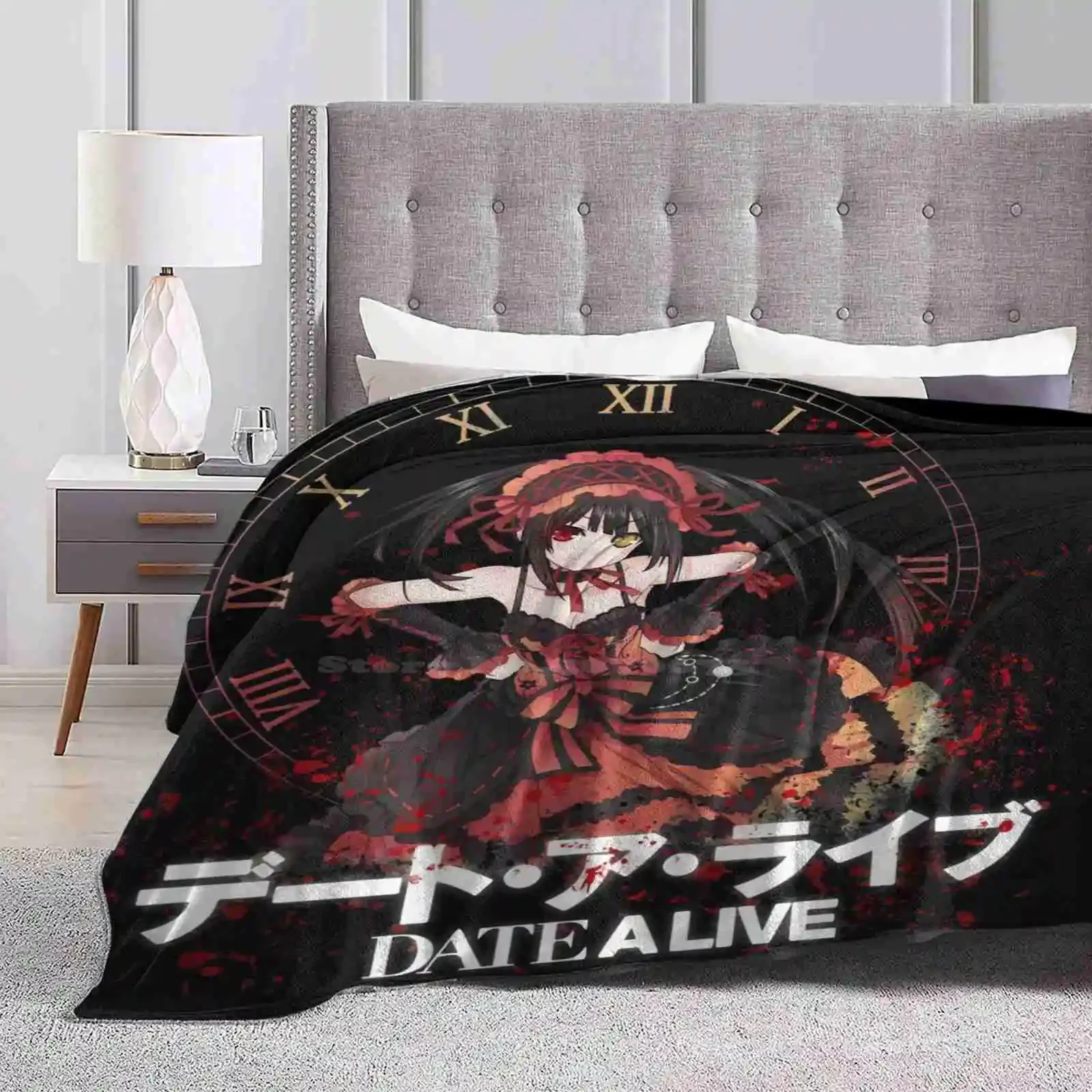 Kurumi-date A Live Blanket, manta portátil de viaje suave y cálida, Tokisaki Kurumi Date A Live Kotori Manga Watch Time Blood Black