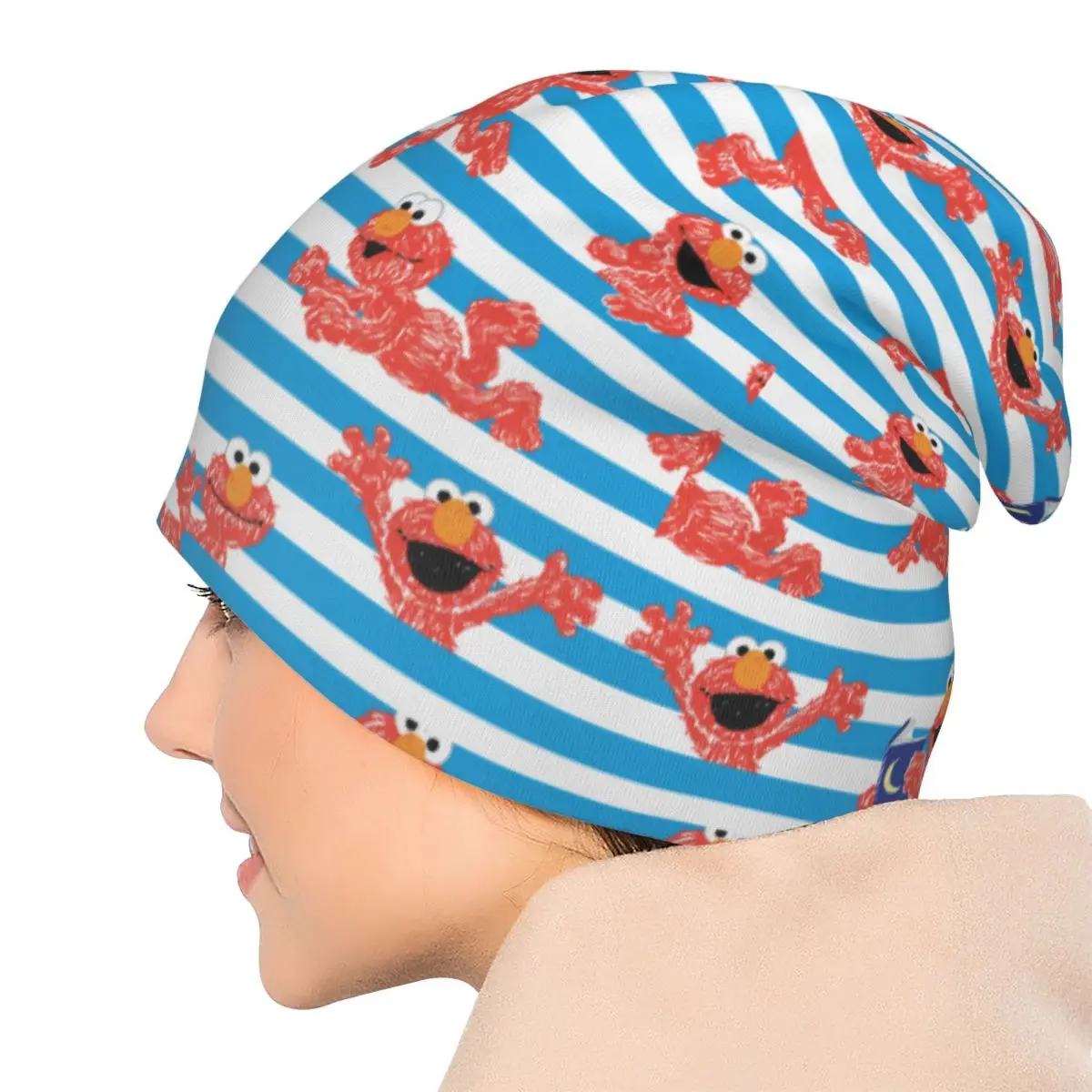 Crayon Elmo motif à rayures sésame rue Bonnet chapeaux décontracté rue Skullies bonnets chapeau pour hommes femmes chaud tête Wrap Cap