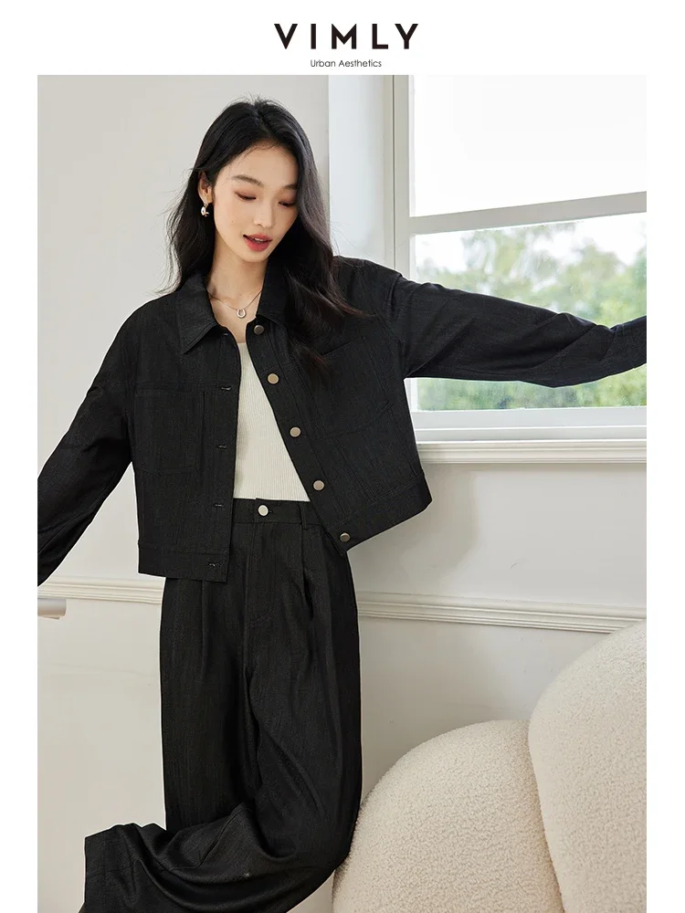 VIMLY Women\'s Winter New Vintage Casual Matching Set Autumn Simple New Cardigan Jacket+Wide Leg Pants Commuter Two Piece Set