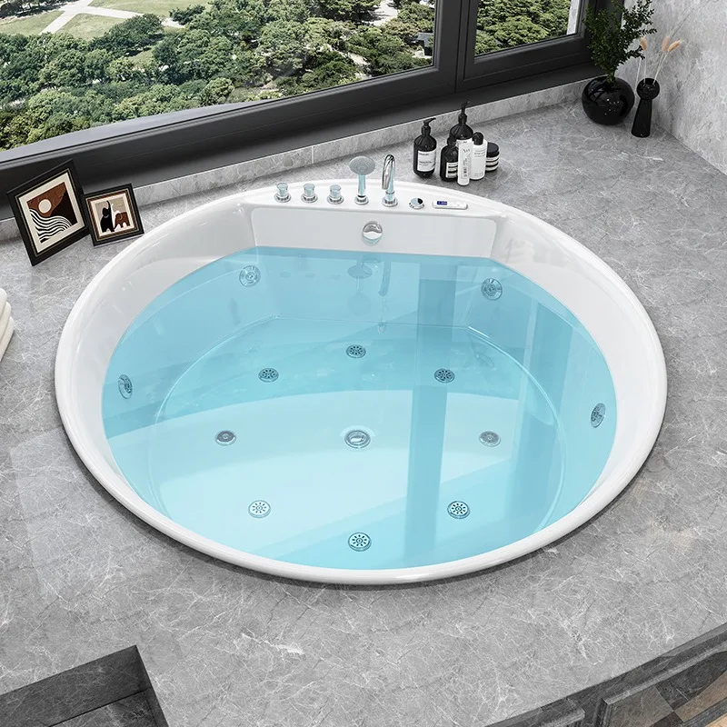 Round bathtub household embedded thin-edged bathtub, small apartment surf massage intelligent constant temperature 1.6 meters
