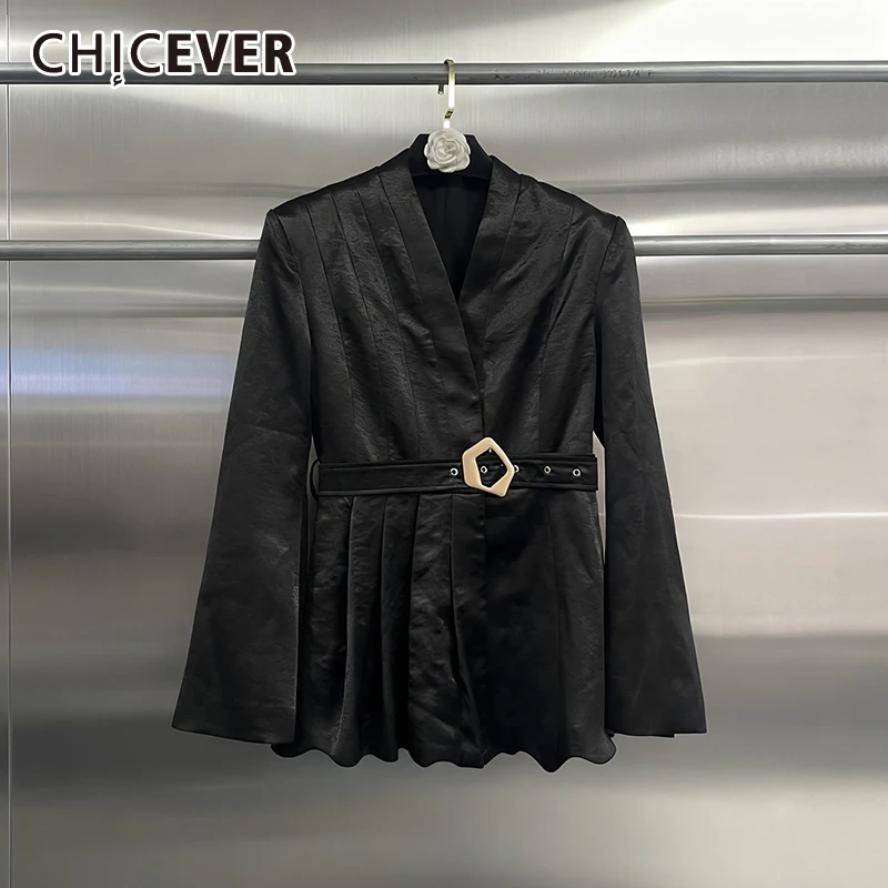 

CHICEVER Black Spliced Sashes Elegant Jacket Female V Neck Long Sleeve Loose Office Lady Women's Jackets Autumn Fashion Style