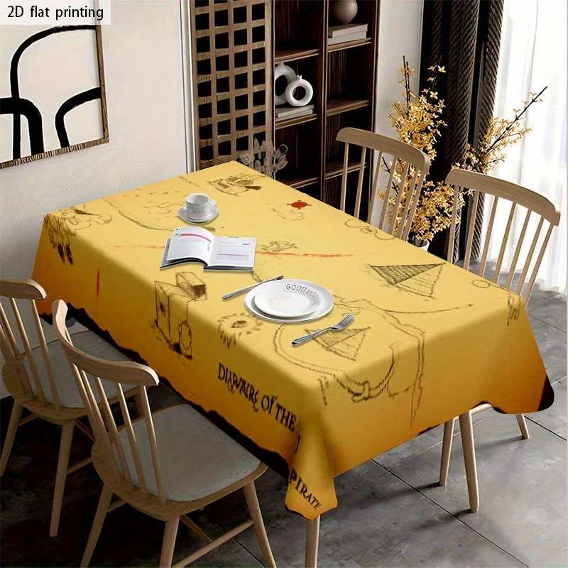 Yellow Pirate Adventure Tablecloth Waterproof Picnic Cloth for Dining Room Outdoor Party Decor