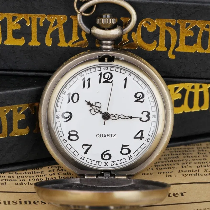 ساعة جيب كوارتز كريستالية كريستالية من النحاس البرونزي والزهرة البيضاء مع سلسلة قلادة وسلسلة بدلاية للرجال والنساء