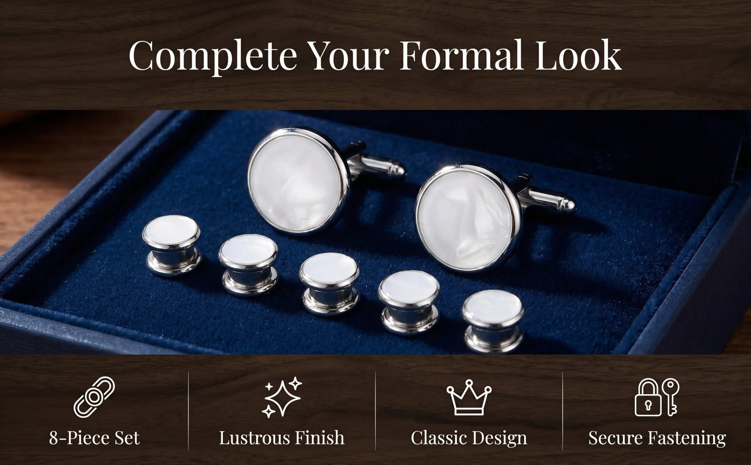 1Set Sophisticated Cufflinks and Shirt Studs for Men Round Enamel Shell French Cuff Shirts Tuxedo Studs Groom Cuff Links