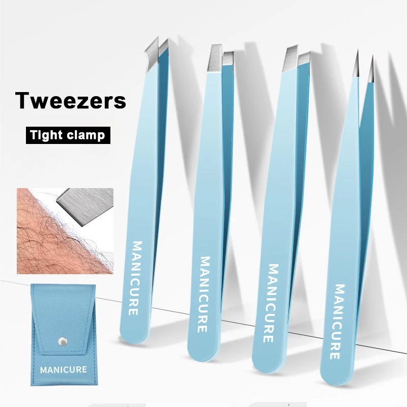 4 pezzi Pinzette per sopracciglia Capelli colorati Bellezza Estrattore per peli fini Clip per sopracciglia inclinate in acciaio inossidabile Strumenti per il trucco per la rimozione