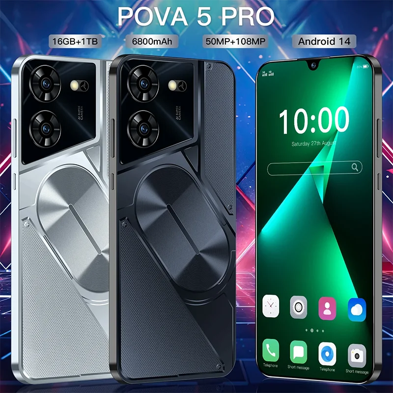 

Pova 5 Pro Smartphone Global Version 16GB 1TB 7.3 HD Screen Android 14 6800mAh 5G Gaming Phone Celulare Dual Sim Face Unlocked