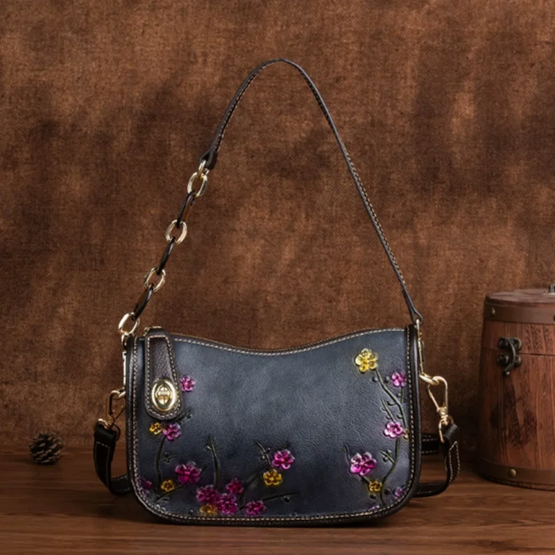 Fashion Genuine Leather Small Handbags Casual Women Girl Real Cowhide Tote Flowers Designer Female Shoulder Bag Crossbody Bags