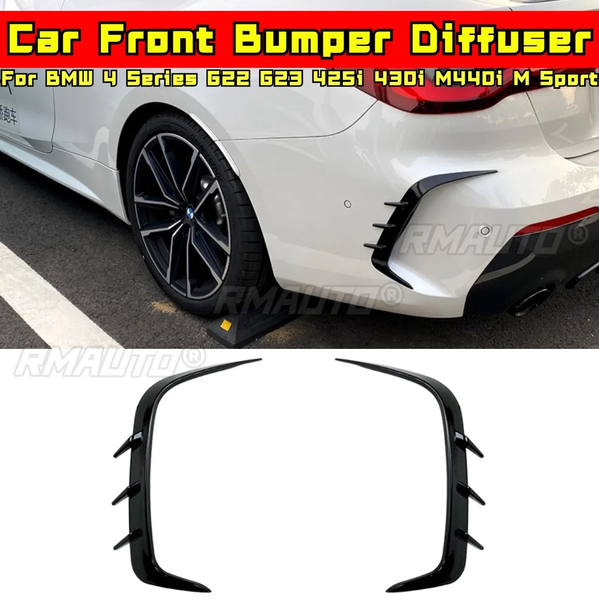 

For BMW 4 Series G22 G23 425i 430i M440i M Sport Wind Knife Spoiler Tuning Air Blade Front Bumper Side Splitter Car Accessories