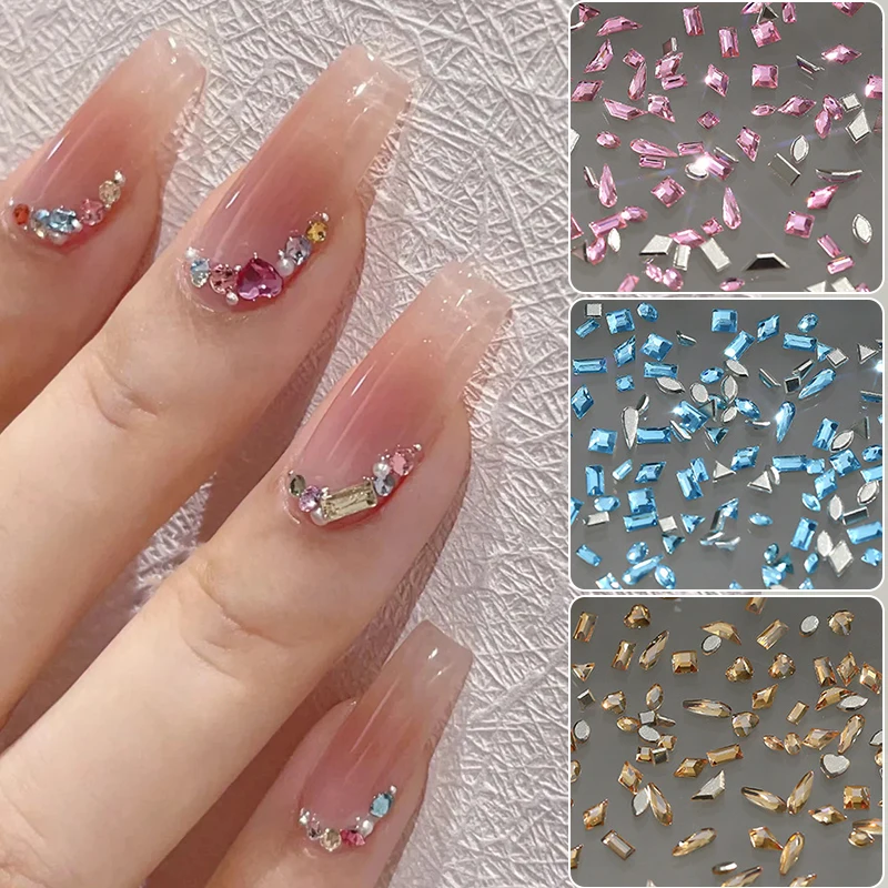 50Pcs Mini Size Nail Rhinestones Colorful High Sparking Flat Bottom Nail Crystal Stone Bowknot 3D Nail Decorations DIY Material