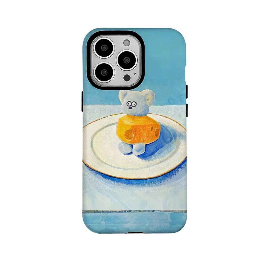 

Cheese Bear Blue Graffiti Cartoon Phone Case for IPhone 16 15 14 13 Pro Max 11 12 XR XS 16 Plus SE2 Retro Shockproof Bag Cover