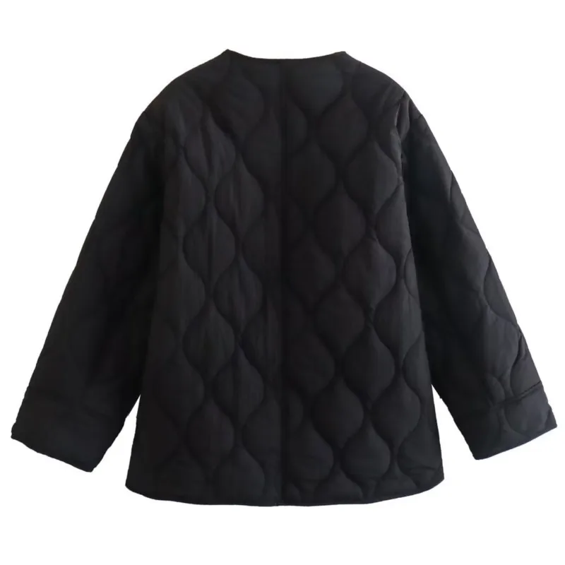 

Loose Quilted Cotton Padded Jacket Thicken Warm Casual Daily Street Wear Coats 2025 Women's Winter Korean Retro Style Round Neck