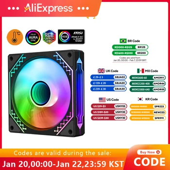 aigo Air12s PC Case Fan 12cm 4Pin 5V 3Pin ARGB Cyclic Mirror Light Effect PWM CPU 120mm Cooling Fan infinite space ventilador