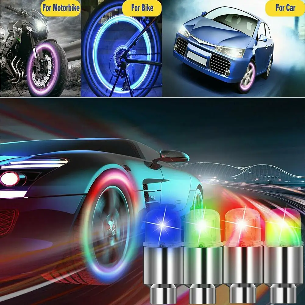 

2Pcs Car Wheel Tire Led Light Colorful Equipment Valve Lamp Air Valve Stem Caps Cover Accessories For Mountain Bike